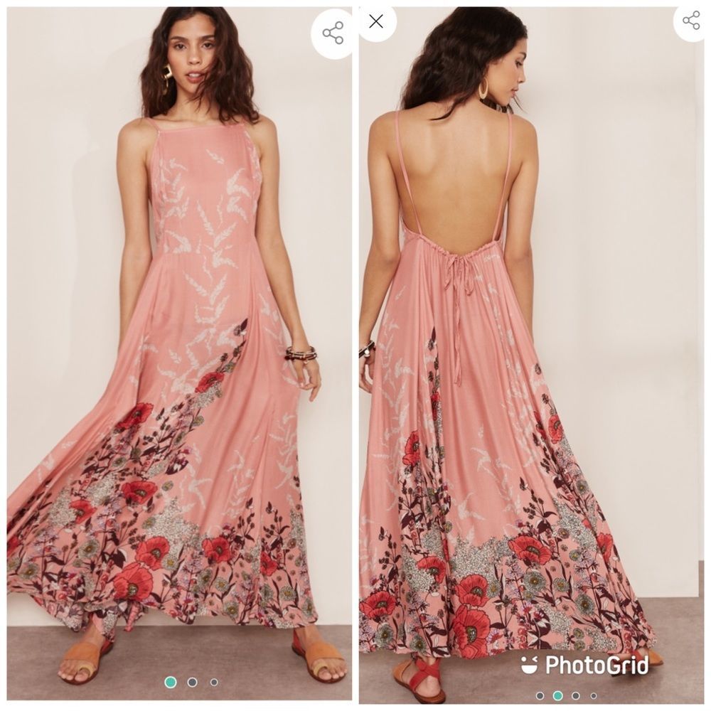 Backless Floral Maxi Dress - Pink